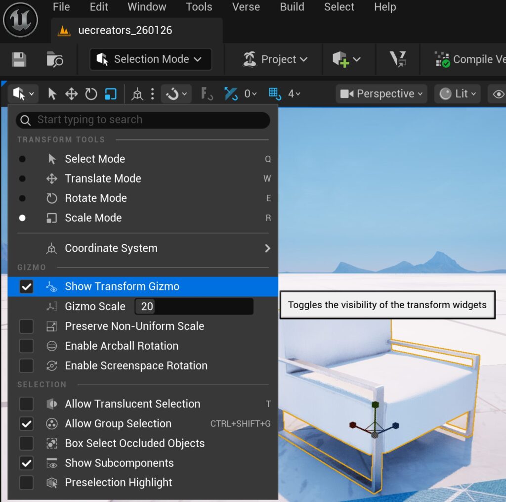 【UEFN】移動や回転をする際の表示(Gizmo)が出なくなったのはなぜ?【Q&A】